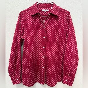 Foxcroft Women's 100% Cotton Wrinkle Free Red Pattern Button Down Shirt Size 8